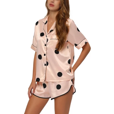 Cheibear Women's Silky Satin Polka Dots Nightwear With Shorts Lounge Set 9 Cheibear Women's Silky Satin Polka Dots Nightwear With Shorts Lounge Set - Image 9