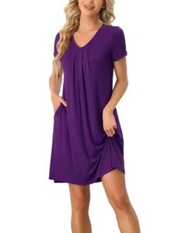 Cheibear Womens Sleepwear Lounge Dress V-Neck With Pockets Soft Nightshirt Pajama Nightgown -Cheibear Sales Store GUEST 43252109 eac0 4753 9a4a 620ec89b5fe9