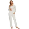 Cheibear Womens Sleepwear Lounge V-Neck Soft Nightwear With Pants Long Sleeve Pajama Set