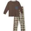 Cheibear Sleepwear Long Sleeve With Pants Brown Plaid Family Pajama Sets