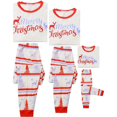 Cheibear Christmas Sleepwear Long Sleeve Tee With Pants Lounge Holiday Family Pajama Sets Red-White 2 Cheibear Christmas Sleepwear Long Sleeve Tee With Pants Lounge Holiday Family Pajama Sets Red-White - Image 2