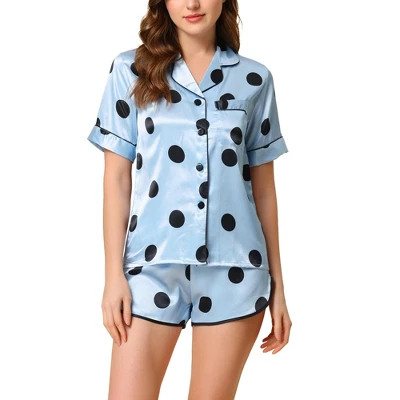 Cheibear Women's Silky Satin Polka Dots Nightwear With Shorts Lounge Set 1 Cheibear Women's Silky Satin Polka Dots Nightwear With Shorts Lounge Set