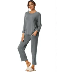 Cheibear Women's Loose Soft Sleepwear Long Sleeve Shirt And Wide-leg Sleep Pants 2 Pcs Modal Pajama Sets -Cheibear Sales Store GUEST 46e28ee3 dce2 469a 8e2e 26b8e40817dd