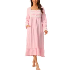 Cheibear Women's Victorian Long Sleeve Ruffle Night Gown Sleepwear With Pockets -Cheibear Sales Store GUEST 47c3c097 fd97 4b55 9054 e93b41003e5a