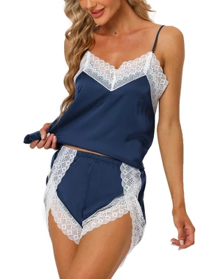 Cheibear Womens Sleepwear Pjs Lace Trim Satin Lingerie Silk Cami With Shorts Pajama Set 5 Cheibear Womens Sleepwear Pjs Lace Trim Satin Lingerie Silk Cami With Shorts Pajama Set - Image 5