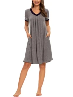 Cheibear Womens Sleepwear Lounge Dress V-Neck With Pockets Soft Nightshirt Pajama Nightgown -Cheibear Sales Store GUEST 4cc34bd7 6127 458a 9a84 27a7cf32d42f