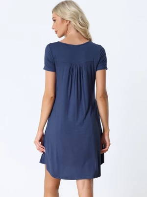 Cheibear Women's Sleepwear Soft Button With Pockets Short Sleeve Lounge Nightgown 2 Cheibear Women's Sleepwear Soft Button With Pockets Short Sleeve Lounge Nightgown - Image 2