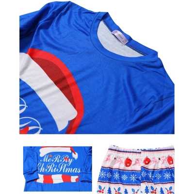 Cheibear Christmas Cute Letters Print Long Sleeve Tee With Pants Loungewear Family Pajama Sets Blue 3 Cheibear Christmas Cute Letters Print Long Sleeve Tee With Pants Loungewear Family Pajama Sets Blue - Image 3