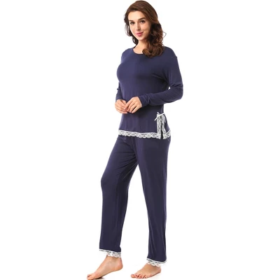 Cheibear Womens Sleepwear Soft Lace Trim Knit Stretch Long Sleeve Shirt And Pants 2pcs Pajama Set 2 Cheibear Womens Sleepwear Soft Lace Trim Knit Stretch Long Sleeve Shirt And Pants 2pcs Pajama Set - Image 2