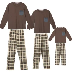 Cheibear Sleepwear Long Sleeve With Pants Brown Plaid Family Pajama Sets -Cheibear Sales Store GUEST 50fa36a0 ed77 4fd0 9475 6a54109788ea