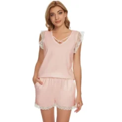 Cheibear Womens Sleepwear Pajamas Tank Tops With Shorts V-Neck Lace Trim Sleeveless Lounge Set -Cheibear Sales Store GUEST 5105d386 286e 4064 8624 4416c393c183
