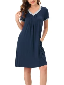 Cheibear Womens Sleepwear Lounge Dress V-Neck With Pockets Soft Nightshirt Pajama Nightgown -Cheibear Sales Store GUEST 57188c4c 35fa 4e42 9102 06775aba9e68