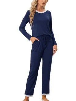 Cheibear Womens Lounge Sets V Neck Lace Nightwear With Pants Loungewear Pajamas -Cheibear Sales Store GUEST 5a9fda86 8252 4574 8119 782498f1954a
