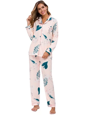 Cheibear Womens Satin Silky Floral Pajama Set Button Down Long Sleeve Shirt Pants Sleepwear 2pcs 7 Cheibear Womens Satin Silky Floral Pajama Set Button Down Long Sleeve Shirt Pants Sleepwear 2pcs - Image 7