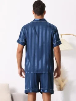 Cheibear Men Satin Button Down Striped Short Sleeve And Shorts Pajama Set -Cheibear Sales Store GUEST 5dca842d 1317 4b22 905d e92a2677ab7a