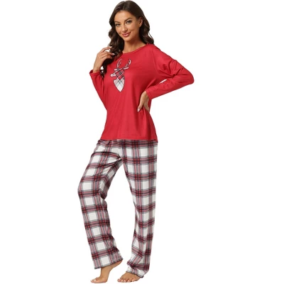 Cheibear Christmas Elk Print Tops With Plaid Pants Xmas Sleepwear Family Pajama Set 1 Cheibear Christmas Elk Print Tops With Plaid Pants Xmas Sleepwear Family Pajama Set