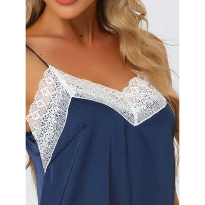 Cheibear Womens Sleepwear Pjs Lace Trim Satin Lingerie Silk Cami With Shorts Pajama Set 3 Cheibear Womens Sleepwear Pjs Lace Trim Satin Lingerie Silk Cami With Shorts Pajama Set - Image 3