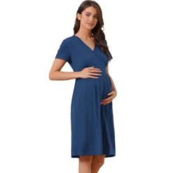 Cheibear Womens Tie Back Casual V-Neck Maternity Short Sleeve Lounge Dress -Cheibear Sales Store GUEST 6176e569 990d 4b84 b7a6 6c96e899451b