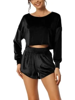 Cheibear Womens Velour Sweatsuits Outfits Crop Top With Shorts Velvet Tracksuit 2 Pieces Lounge Set -Cheibear Sales Store GUEST 61d07339 0902 4bfc 96cd a7af77403047