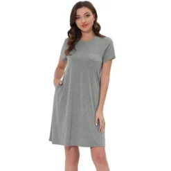 Cheibear Womens Sleepwear Pajama Dress With Pockets Nightshirt Lounge Nightgown -Cheibear Sales Store GUEST 64224078 7ec8 46c1 949c f0767c54623c
