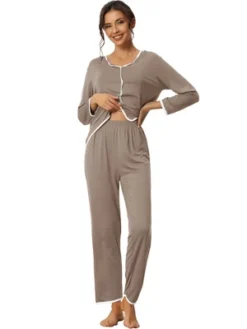 Cheibear Womens Sleepwear Pajamas Long Sleeve Pullover Tops With Pants Lounge Sets -Cheibear Sales Store GUEST 679b2094 eeda 4677 b381 7de164246884