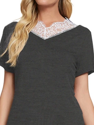 Cheibear Womens Sleepwear V-Neck With Lace Nightwear With Pants Loungewear Pajama Set 3 Cheibear Womens Sleepwear V-Neck With Lace Nightwear With Pants Loungewear Pajama Set - Image 3