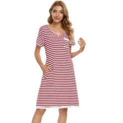 Cheibear Womens Pajama Dress Nightshirt Stripe Sleepwear V-Neck Lounge Soft Nightgown -Cheibear Sales Store GUEST 6a7d71f2 faa8 41af 8d29 8fe6e2ab1df1
