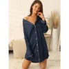 Cheibear Womens Satin Button Down Long Sleeve Silky Boyfriend Nightshirt
