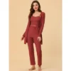 Women's 3pcs Knit Lounge Sleepwear Pants Shrug Cardigan Pajama Set