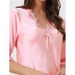 Cheibear Womens Satin Lace V Neck 3/4 Sleeve Lingerie Silky Lounge Nightgowns -Cheibear Sales Store GUEST 6faa21f1 96e5 4b64 86b3 ec12ae8cbb3e