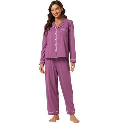 Cheibear Women's Long Sleeves Pants Nightwear Button Down Lounge Pajamas Set 9 Cheibear Women's Long Sleeves Pants Nightwear Button Down Lounge Pajamas Set - Image 9