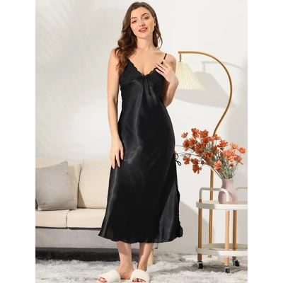 Cheibear Womens Pajama Dress Spaghetti Strap Nightdress Cami Lounge Satin Nightgowns 1 Cheibear Womens Pajama Dress Spaghetti Strap Nightdress Cami Lounge Satin Nightgowns