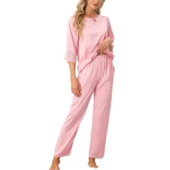 Cheibear Womens Satin Sleepwear Lounge With Pants Nightwear 3/4 Sleeves Pajama Set 17 Cheibear Womens Satin Sleepwear Lounge With Pants Nightwear 3/4 Sleeves Pajama Set -Cheibear Sales Store GUEST 745bd636 dc66 46f5 ae0b 106b4a80bd10