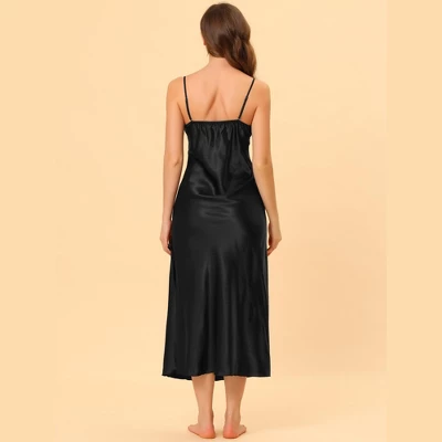 Cheibear Womens Pajama Dress Spaghetti Strap Nightdress Cami Lounge Satin Nightgowns 2 Cheibear Womens Pajama Dress Spaghetti Strap Nightdress Cami Lounge Satin Nightgowns - Image 2