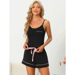 Cheibear Women Cami Top And Shorts Color Block Pajama Sleepwear