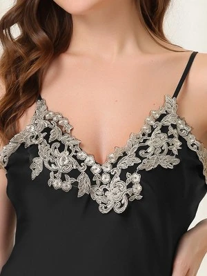 Cheibear Womens Satin Sleeveless Nigthgown Lace Trim Sleep Dress Sleepwear Pajama Dress 3 Cheibear Womens Satin Sleeveless Nigthgown Lace Trim Sleep Dress Sleepwear Pajama Dress - Image 3