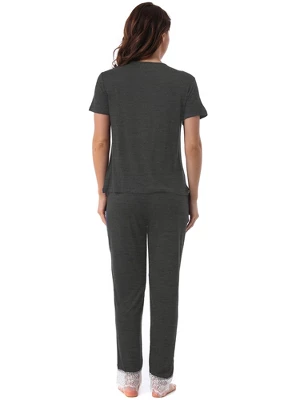 Cheibear Womens Sleepwear V-Neck With Lace Nightwear With Pants Loungewear Pajama Set 2 Cheibear Womens Sleepwear V-Neck With Lace Nightwear With Pants Loungewear Pajama Set - Image 2