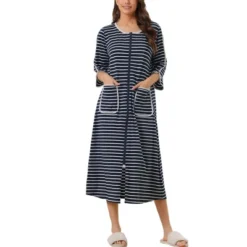 Cheibear Women's Zip Front Robe 3/4 Sleeve Striped Long Bathrobe Dress Pajama -Cheibear Sales Store GUEST 7ff658f9 d7db 4d55 bbcb f42dd21d4132