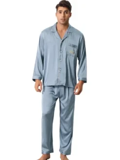 Cheibear Men's Sleepwear Long Sleeve Button Down Shirt Pants Matching Couple Pajama Sets -Cheibear Sales Store GUEST 845f4621 bf0d 442c b281 6ed9942db361