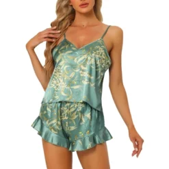 Cheibear Women's Satin Lounge Floral Cami Tops With Shorts Ruffled Pajamas Sets -Cheibear Sales Store GUEST 8704d569 ecc8 4a8d ad80 10988ea7eaf9