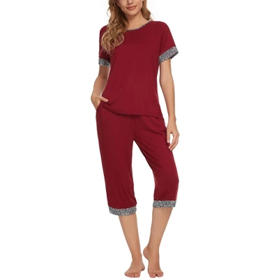 Cheibear Womens Round Neck Pajama Set With Capri Pants Casual Lounge Sleepwear 6 Cheibear Womens Round Neck Pajama Set With Capri Pants Casual Lounge Sleepwear - Image 6