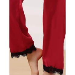 Cheibear Women's Satin Elastic Wide-leg Lace Trim Loungewear Long Sleep Pants -Cheibear Sales Store GUEST 8a1533e9 803a 423e a995 d4a2f80b8dd9