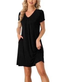 Cheibear Womens Sleepwear Lounge Dress V-Neck With Pockets Soft Nightshirt Pajama Nightgown -Cheibear Sales Store GUEST 8b668bb1 1a80 41cc 94ce 6e4bc834bd14
