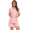 Cheibear Womens SleepwearButton Up Shirt With Shorts Loungewear Pajama Set