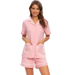 Cheibear Womens SleepwearButton Up Shirt With Shorts Loungewear Pajama Set