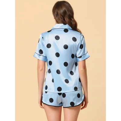 Cheibear Women's Silky Satin Polka Dots Nightwear With Shorts Lounge Set 2 Cheibear Women's Silky Satin Polka Dots Nightwear With Shorts Lounge Set - Image 2