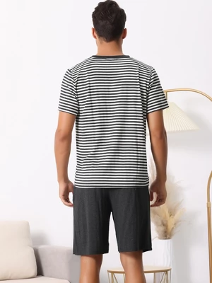 Cheibear Men's Sleepwear Short Sleeve T-Shirt With Shorts Stripe Couple Pajama Sets 3 Cheibear Men's Sleepwear Short Sleeve T-Shirt With Shorts Stripe Couple Pajama Sets - Image 3