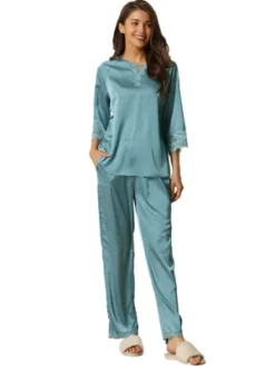 Cheibear Womens Satin Sleepwear Lounge With Pants Nightwear 3/4 Sleeves Pajama Set 19 Cheibear Womens Satin Sleepwear Lounge With Pants Nightwear 3/4 Sleeves Pajama Set -Cheibear Sales Store GUEST 926d0ea7 a41c 4cea b43c d8a3624069a9