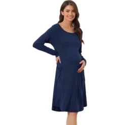 Cheibear Womens Casual Round Neck Maternity Long Sleeve Loungewear Dress With Pockets -Cheibear Sales Store GUEST 943dcc8d 6fd9 45bb 8450 2397e70a5be8