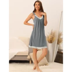 Cheibear Women's Nightgown Soft Pleated Sleep Dress Full Slip Lace Lingerie Babydoll Sleepwear